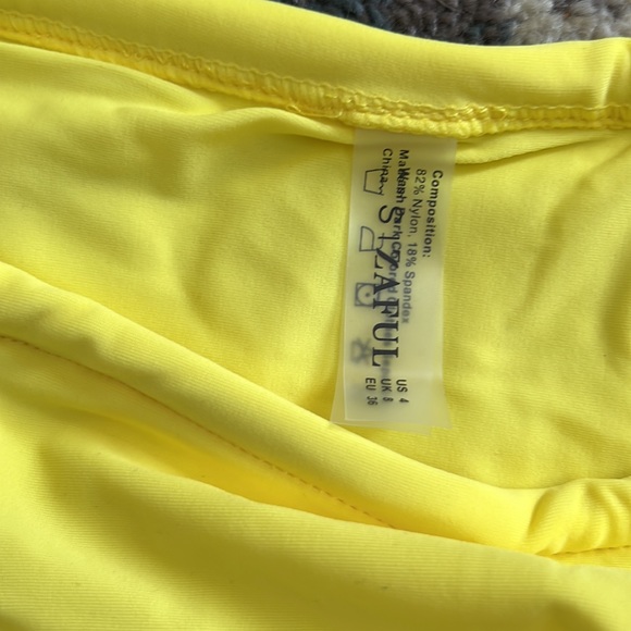 NWT Zaful Yellow Strapless Ribbed Tie Back Ruffle Bikini - Picture 6 of 8